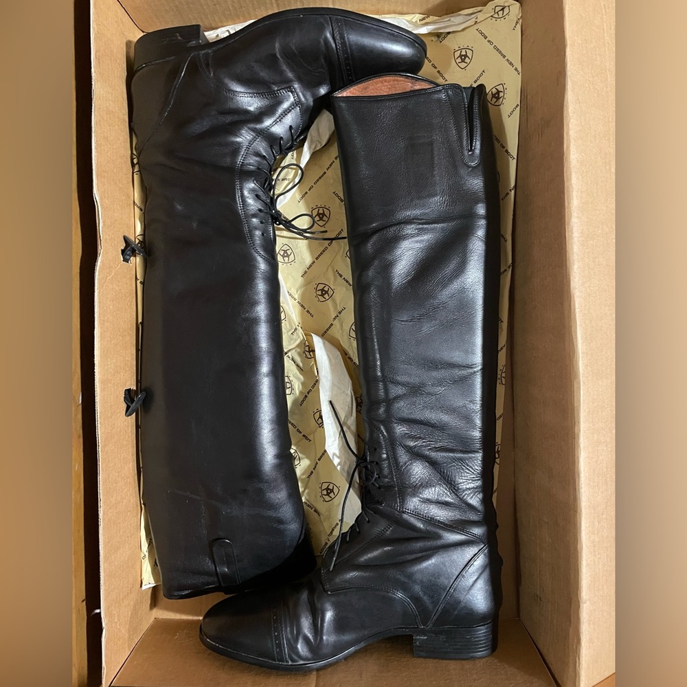 ARIAT Crowne Field Riding Horse Show Boots Black Leather Women’s 10 Tall Slim - Picture 8 of 10